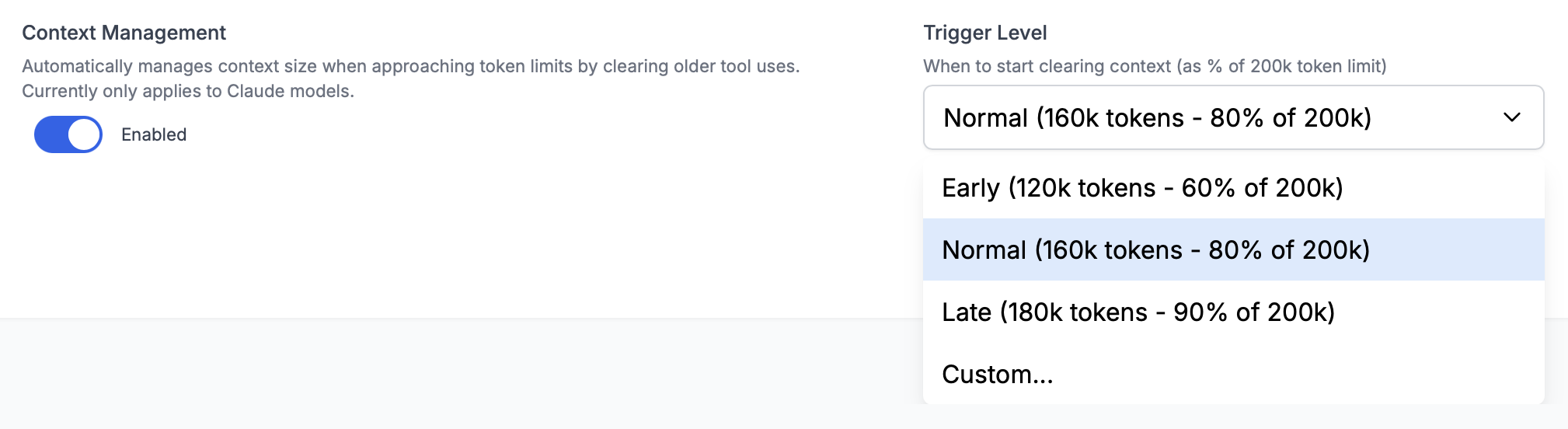 Context Management Settings